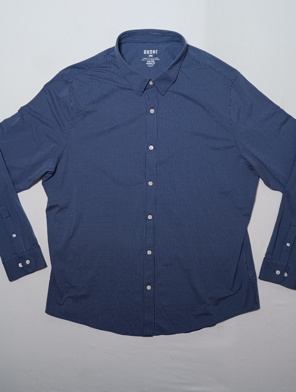 Rhone Commuter Men Classic Fit Long Sleeve Shirt XXL Blue Pattern Stretch 101323